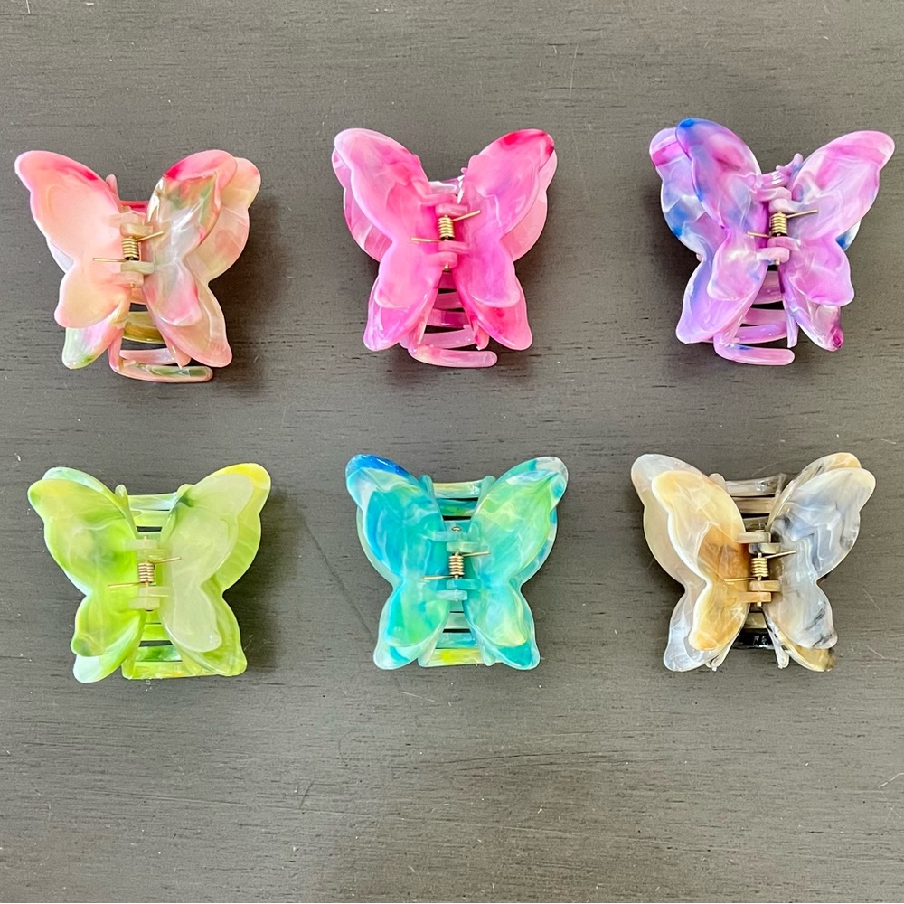 Light Purple Blue Marbled Double Wing Tier Butterfly 2.5" Lobster Claw Hair Clip - Picture 2 of 7